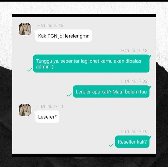 Kak pengin jadi lereler.. eh, reseller. Bikin penjualnya jadi bingung aja deh.. Foto: Twitter.com/@txtdarionlineshop
