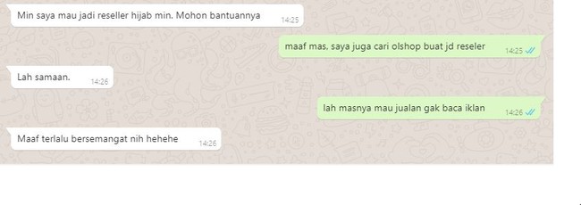 Kalau ini reseller ketemu reseller. Malah jadi chat antar sesama reseller. Bikin auto bingung. Foto: Twitter.com/@txtdarionlineshop