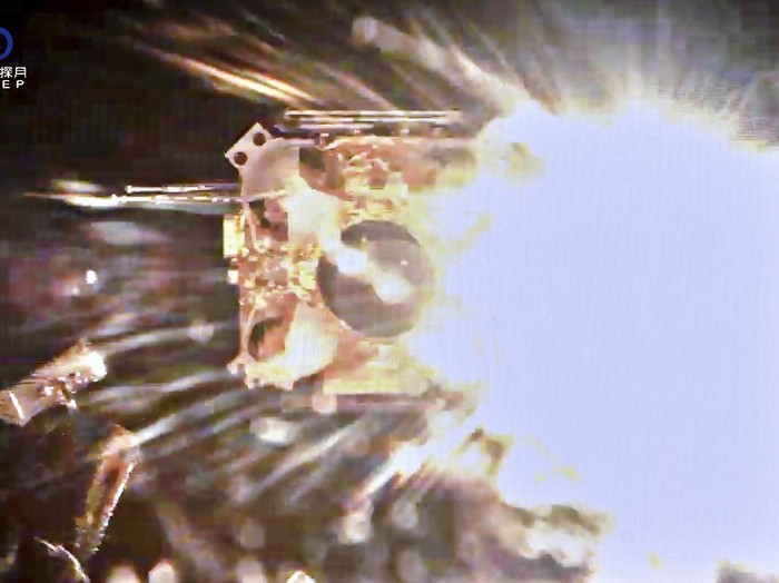 This image provided by China National Space Administration shows the ascender of Change-5 spacecraft blasting off from the moon surface on Thursday, Dec. 3, 2020. A Chinese lunar probe lifted off from the moon on Thursday night with a cargo of lunar samples on the first stage of its return to Earth, the government space agency reported, on what is expected to be a breakthrough mission for the rising Asian space power. (China National Space Administration/Xinhua via AP)