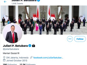 Mensos Juliari Batubara Kunci Akun Instagram dan Twitter