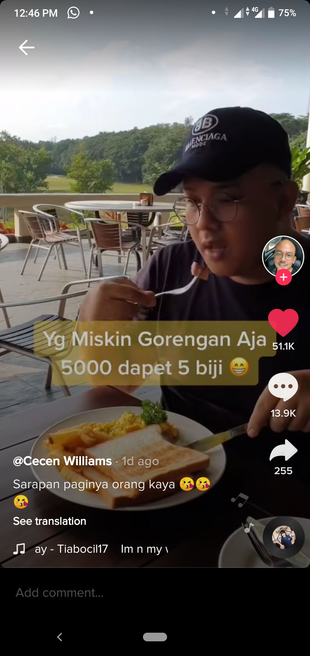 Pamer Sarapan Rp 150 Ribu, Pria Ini Sindir Orang Miskin yang Sarapan Gorengan
