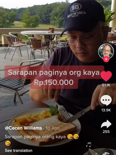 Pamer Sarapan Rp 150 Ribu, Pria Ini Sindir Orang Miskin yang Sarapan Gorengan