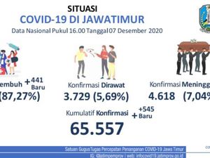 Update COVID-19 Jatim: 545 Kasus Baru, Sembuh 441