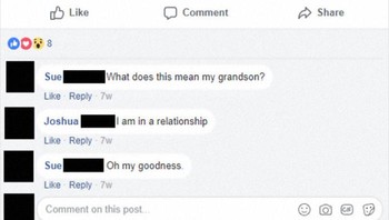 Sue yang ikut bahagia melihat cucunya sudah memiliki kekasih baru lewat Facebook. Foto: Bored Panda