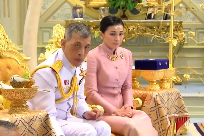 This screengrab from Thai TV Pool video taken on May 1, 2019 shows a ceremony in which Thailands King Maha Vajiralongkorn 