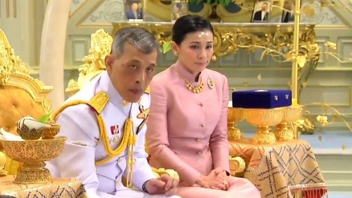 This screengrab from Thai TV Pool video taken on May 1, 2019 shows a ceremony in which Thailands King Maha Vajiralongkorn 