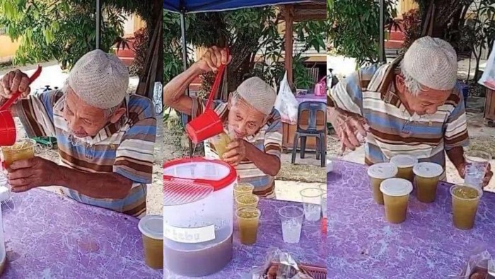 Tetap Semangat Jualan Air Tebu, Kakek Ini Dapat Pujian dari Netizen