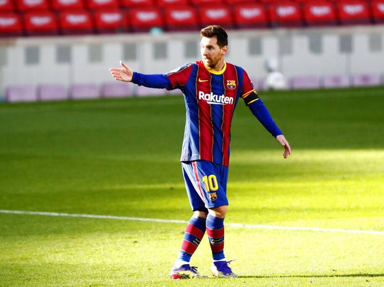 Lionel Messi Barcelonas Lionel Messi gestures during the Spanish La Liga soccer match between FC Barcelona and Osasuna at the Camp Nou stadium in Barcelona, Spain, Sunday, Nov. 29, 2020. (AP Photo/Joan Monfort)