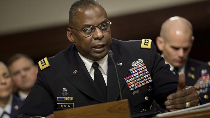 (FILES) In this file photo taken on March 8, 2016 Army General Lloyd Austin III, commander of the US Central Command, speaks during a hearing of the Senate Armed Services Committee in Washington, DC. - US President-elect Joe Biden has chosen retired General Lloyd Austin to head his Defence Department, US media reported on December 7, 2020. Lloyd Austin, who led US troops into Baghdad in 2003 and rose to head the US Central Command, has been chosen by President-elect Joe Biden to be the first African-American secretary of defense. (Photo by Brendan Smialowski / AFP)