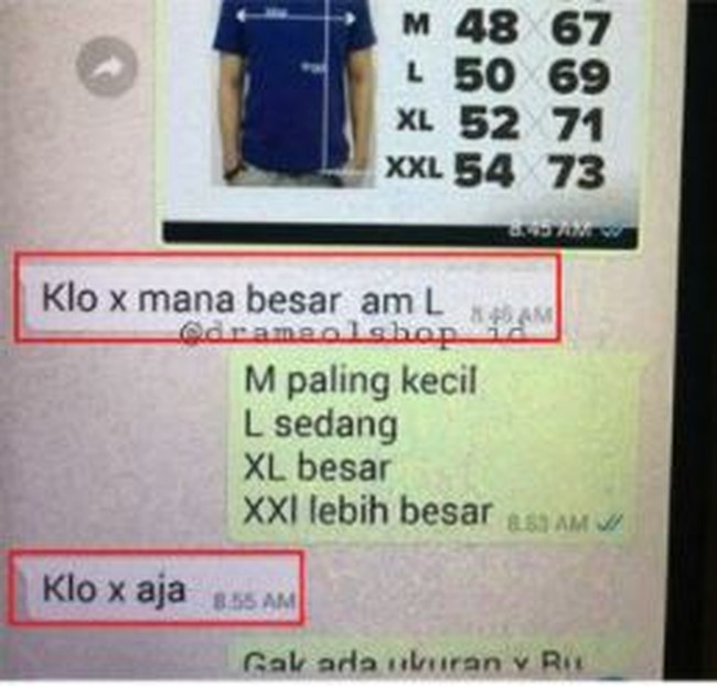 Sejak kapan sih ada ukuran X doang? Ah si ibu nih ngadi-ngadi aja.. Foto: Instagram/@dramaolshop.id