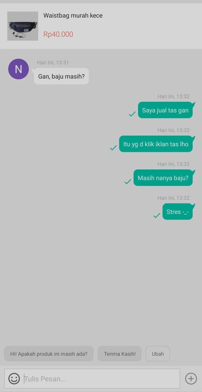 Sabar bund, menghadapi pembeli yang kayak begini memang bikin emosi ya. Padahal sudah jelas loh di gambarnya tas, malah nanya baju. Foto: Instagram/@kelakuanwarga62