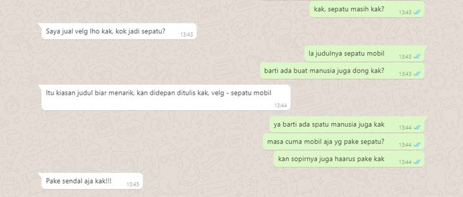 Ya namanya sama-sama sepatu sih, tapi yang dimaksud itu sepatu mobil, velg, bukan sepatu manusia. Lah ini malah jadi maksa supaya jual sepatu manusia. Foto: me.me