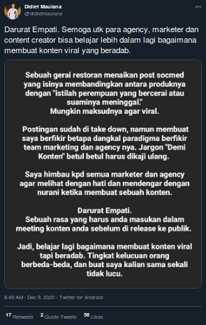 Pakai Kata 'Janda' Saat Promosi, Gerai Sandwich Ini Dikecam