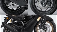 Honda PCX 160 menggunakan desain pelek baru. Profil ban depan pakai ukuran 110 / 70-14M / C 50P dan belakang pakai ukuran 130 / 70-13M / C 63P. Kedua roda PCX sudah pakai cakram dan ABS single channel. Sementara Yamaha Nmax Connected ABS pakai profil ban depan 110/70 - 13 M/C 48P dan ban belakang 130/70 - 13 M/C 63P. Kedua roda Nmax menggunakan rem cakram dan ABS dual channel. Foto: Istimewa