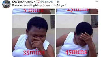 Fans Barcelona menunggu Messi mencetak gol, tapi tak kunjung terjadi (Twitter)