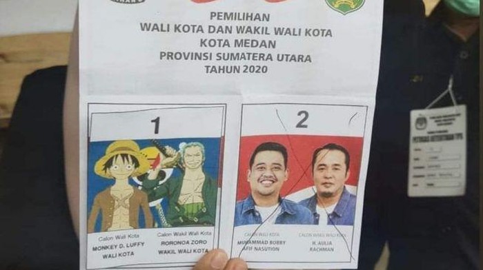 Surat suara Pilkada Medan ditempel gambar One Piece.