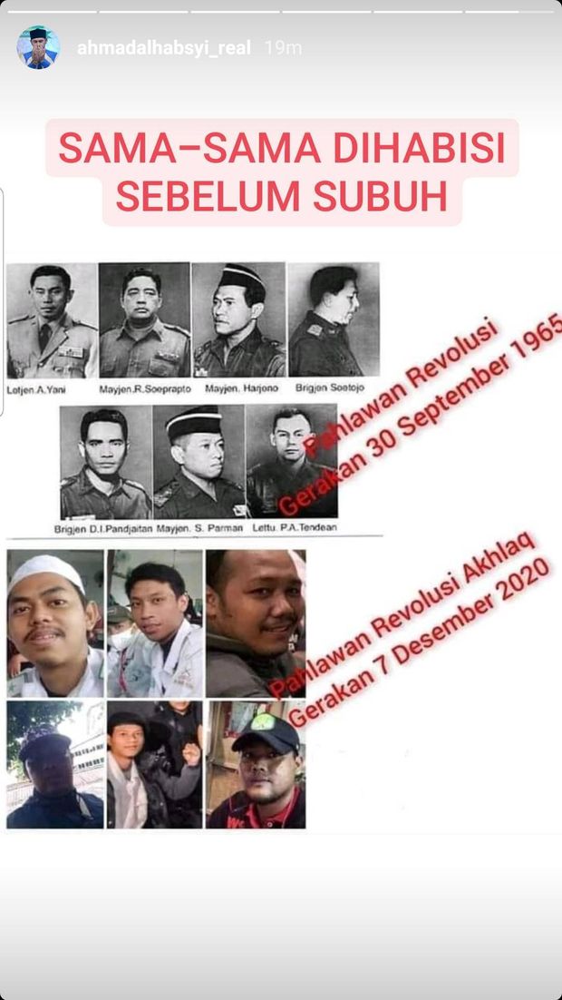 Ustaz Al Habsyi sandingkan enam pengawal HRS yang tewas dengan pahlawan revolusi