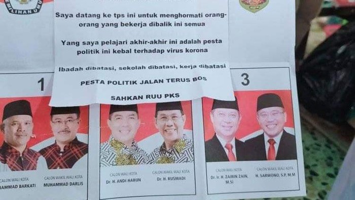 Viral surat suara Pilwalkot Samarinda ditempel tulisan keluhan.