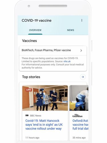 Panel informasi vaksin COVID-19 di Google