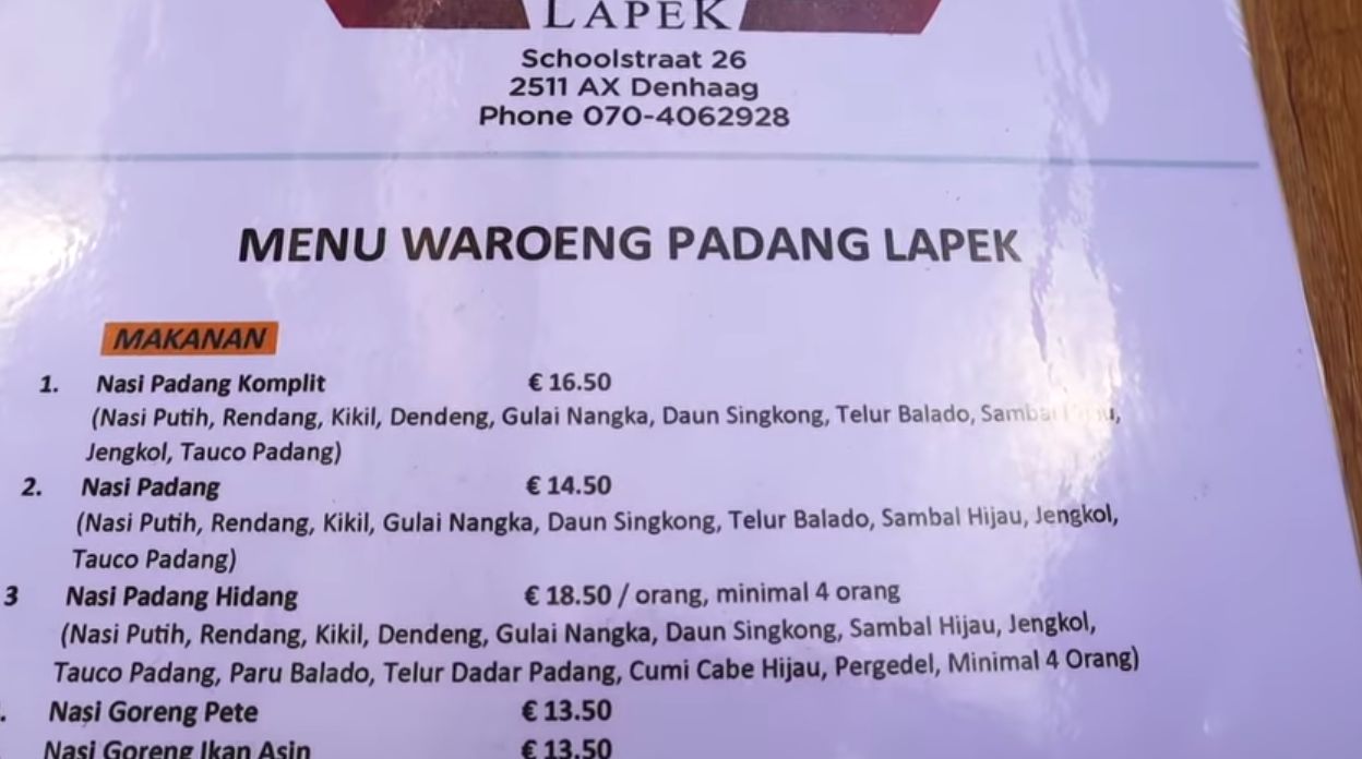 Waroeng Padang Lapek, Tempat Cicip Nasi Padang Autentik di Den Haag