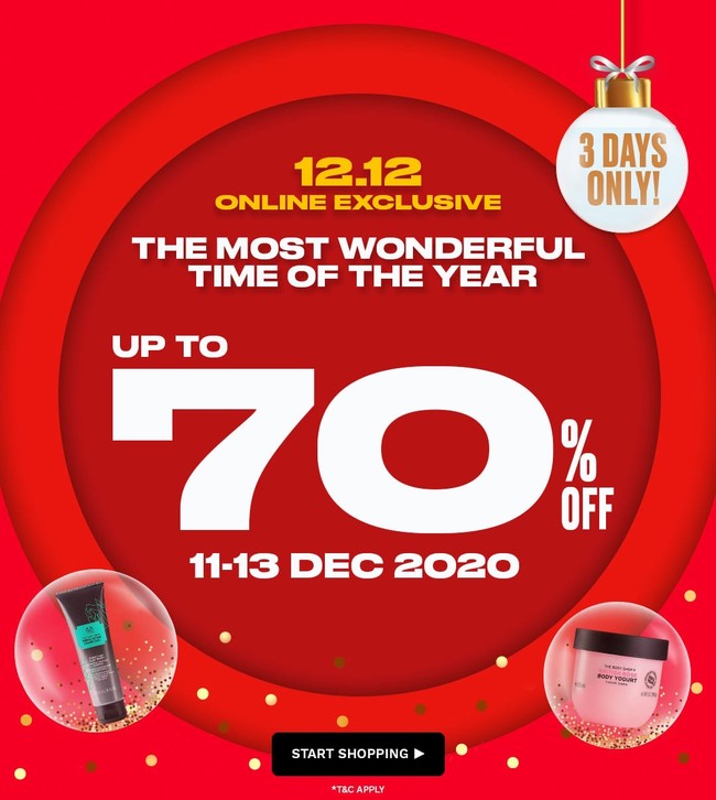 The Body ShopKamu yang ingin beli kosmetik dapat menemukan opsinya yang susut harga di The Body Shop. Brand tersebut sedang diskon 70% hingga 13 Desember. Tak perlu ke tokonya, kamu bisa mendapatkan promo ini secara online di Shopee, Tokopedia, Blibli, dan Zalora. Foto: Internet
