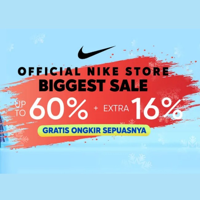 NikePromo Nike Biggest Sale juga bisa didapatkan. Ada diskon hingga 60% + ekstra diskon 16% yang dapat ditemukan di situs Blibli. Foto: Internet