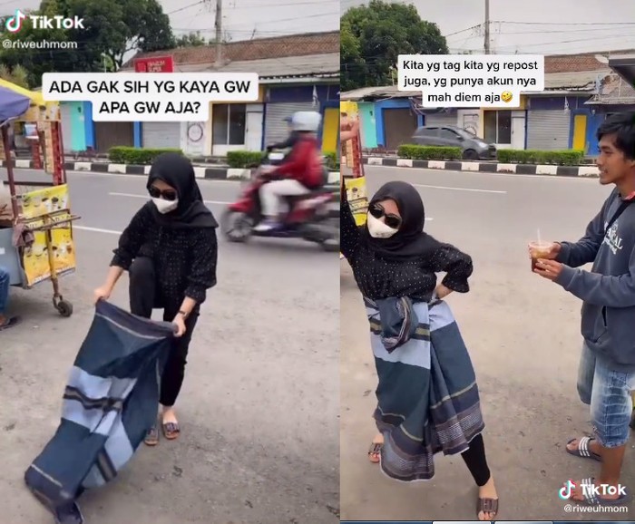 Jajan Es Pinggir Jalan Sambil Joget Pakai Sarung, Wanita Ini Bikin Ngakak