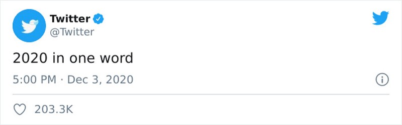 Semua bermula ketika Twitter menuliskan cuitan pada 3 Desember '2020 in one word'. Ini kata perusahaan besar dunia.
