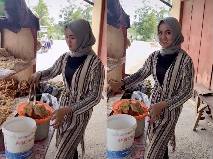 Murah Senyum, Penjual Gorengan Cantik Ini Bikin Pangling Netizen
