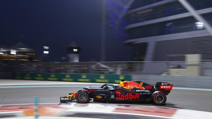 Red Bull driver Max Verstappen of the Netherlands in action during the qualifying at the Yas Marina racetrack in Abu Dhabi, United Arab Emirates, Saturday , Dec. 12, 2020. The Emirates Formula One Grand Prix will take place on Sunday. (Hamad Mohammed, Pool via AP)
