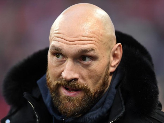 LONDON, ENGLAND - OCTOBER 27: Boxer Tyson Fury looks on during the NFL game between Cincinnati Bengals and Los Angeles Rams at Wembley Stadium on October 27, 2019 in London, England. (Photo by Alex Davidson/Getty Images)