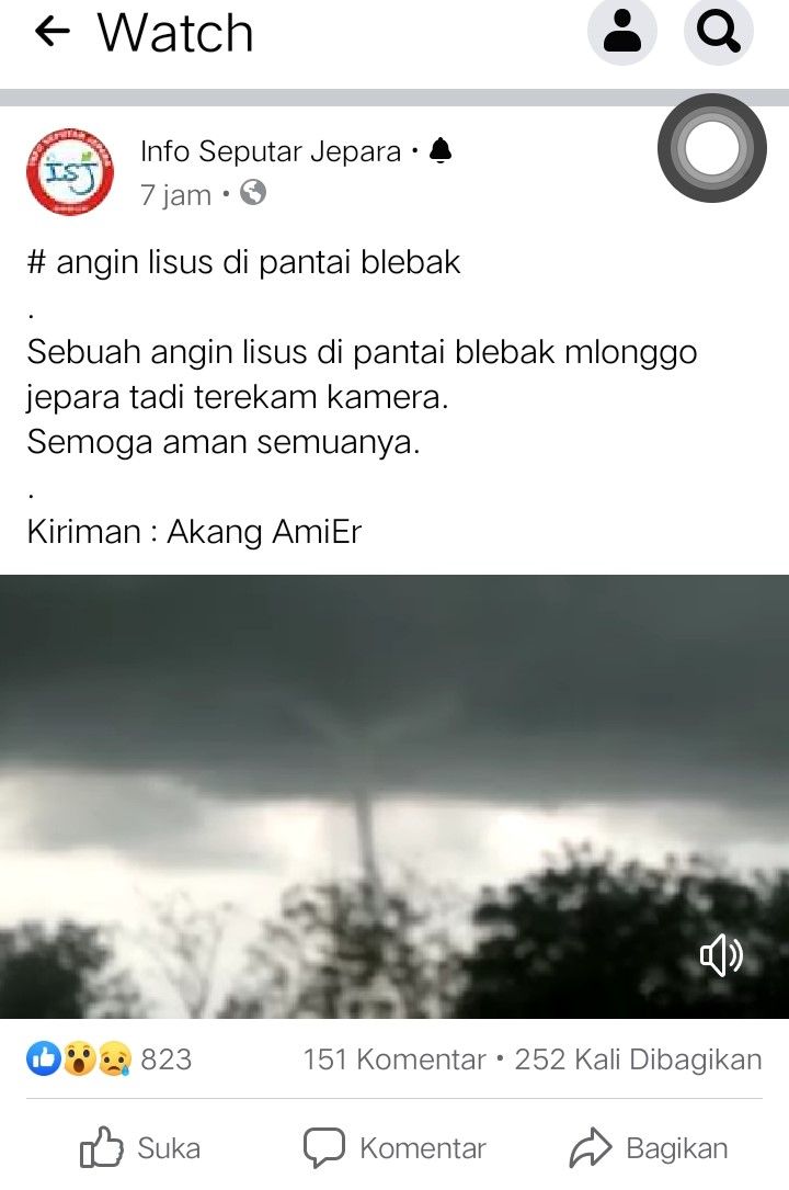 Viral Video Pusaran Angin di Pantai Jepara, Minggu (13/12/2020)