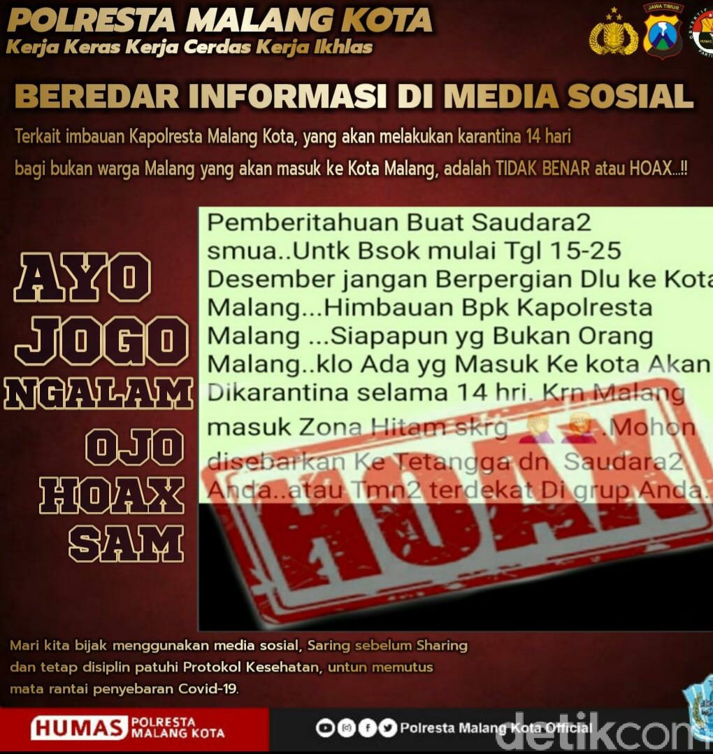 Beredar Pesan Larangan ke Kota Malang, Polisi: Hoaks