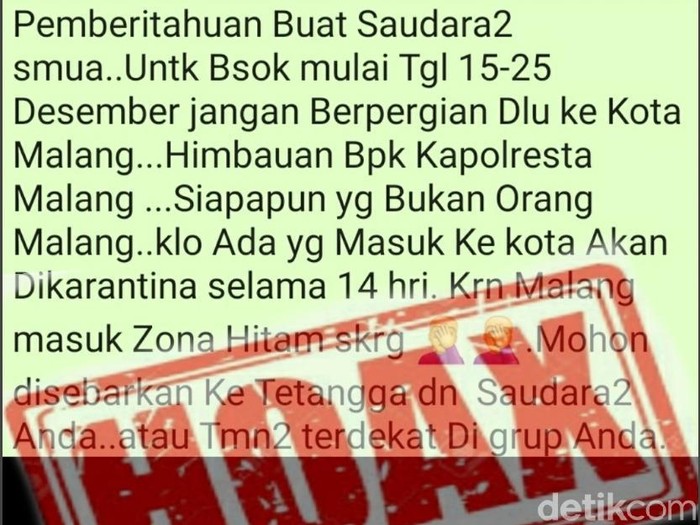 Beredar Pesan Larangan ke Kota Malang, Polisi: Hoaks
