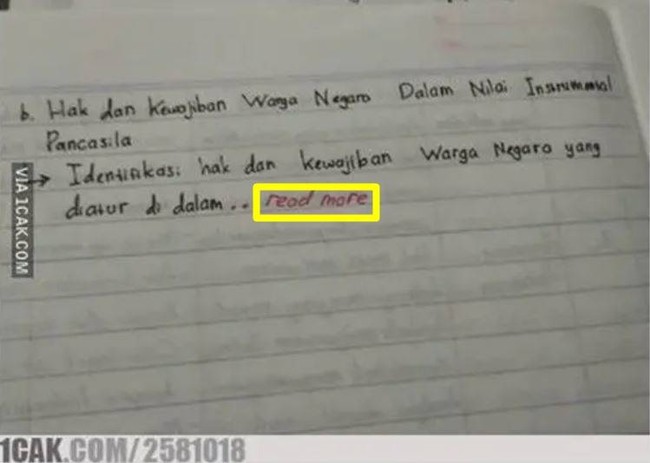 Waduh, itu jawaban atau status Facebook sih pakai ada read more segala. Ada-ada saja nih si adek.. Foto: 1cak.com
