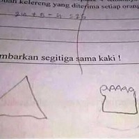 Kebanyakan ngadi-ngadi nih anak. Segitiga sama kaki bukan begitu maksudnya, Panjul. Belajar lagi deh. Foto: Instagram/@id.dagelan