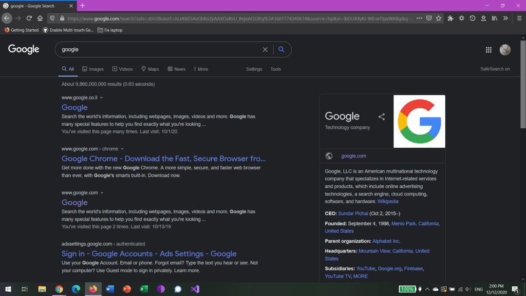 Google Search Desktop Dark Mode