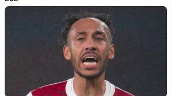 Memikirkan Arsenal bikin pusing sehingga bikin lupa masalah sehari-hari, tulis netizen ini dengan foto lucu Aubameyang. Foto: Twitter