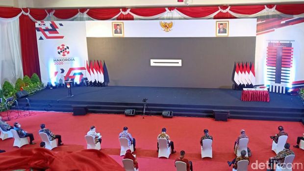 Kondisi di Gedung KPK saat peringatan Hari Antikorupsi Sedunia dihentikan sementara karena listrik padam (Farih/detikcom)