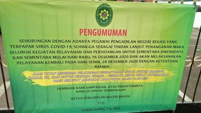PN Bekasi tutup sementara karena ada pegawai positif Corona (Foto: Istimewa)