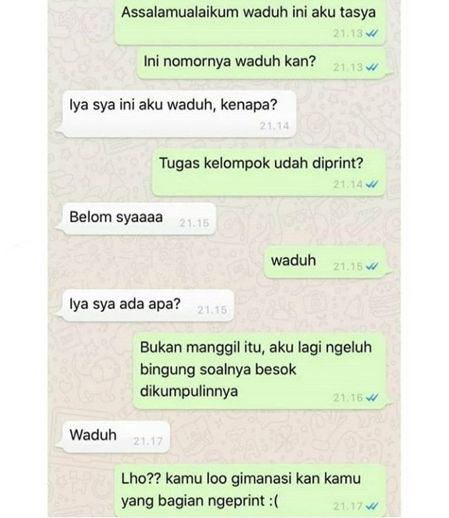 Waduh, jadi bingung nih bacanya. Ada yang namanya Waduh juga? Foto: Twitter/@txtdariwasap