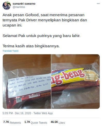 Ojol Bagikan Camilan untuk Rayakan Kelahiran Anaknya