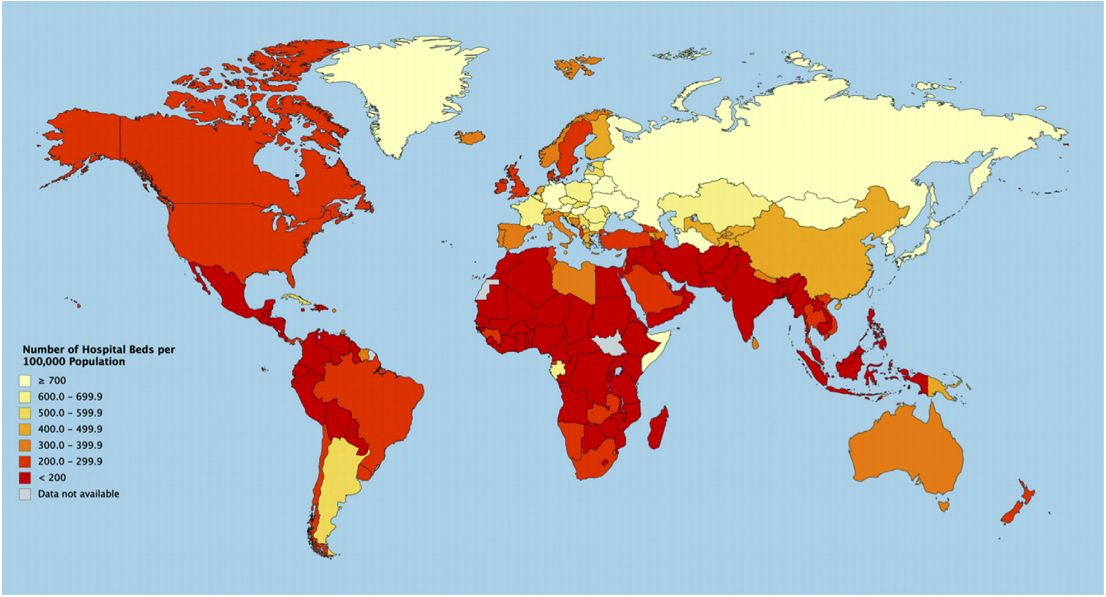 Sen-Crowe, et al (2020). A Closer Look Into Global Hospital Beds Capacity and Resource Shortages During the COVID-19 Pandemic. Journal of Surgical Research Sen-Crowe, et al (2020). A Closer Look Into Global Hospital Beds Capacity and Resource Shortages During the COVID-19 Pandemic. Journal of Surgical Research