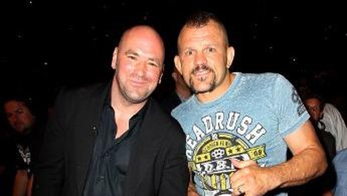 LAS VEGAS, NV - JULY 7: (L-R) Dana White and Chuck Liddell in attendance during UFC 148 inside MGM Grand Garden Arena on July 7, 2012 in Las Vegas, Nevada.   Jeff Bottari/Zuffa LLC via Getty Images/AFP