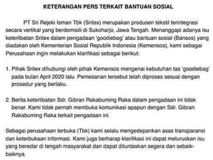 Ini Penjelasan Lengkap PT Sritex soal Dana Bansos yang Dikaitkan Gibran