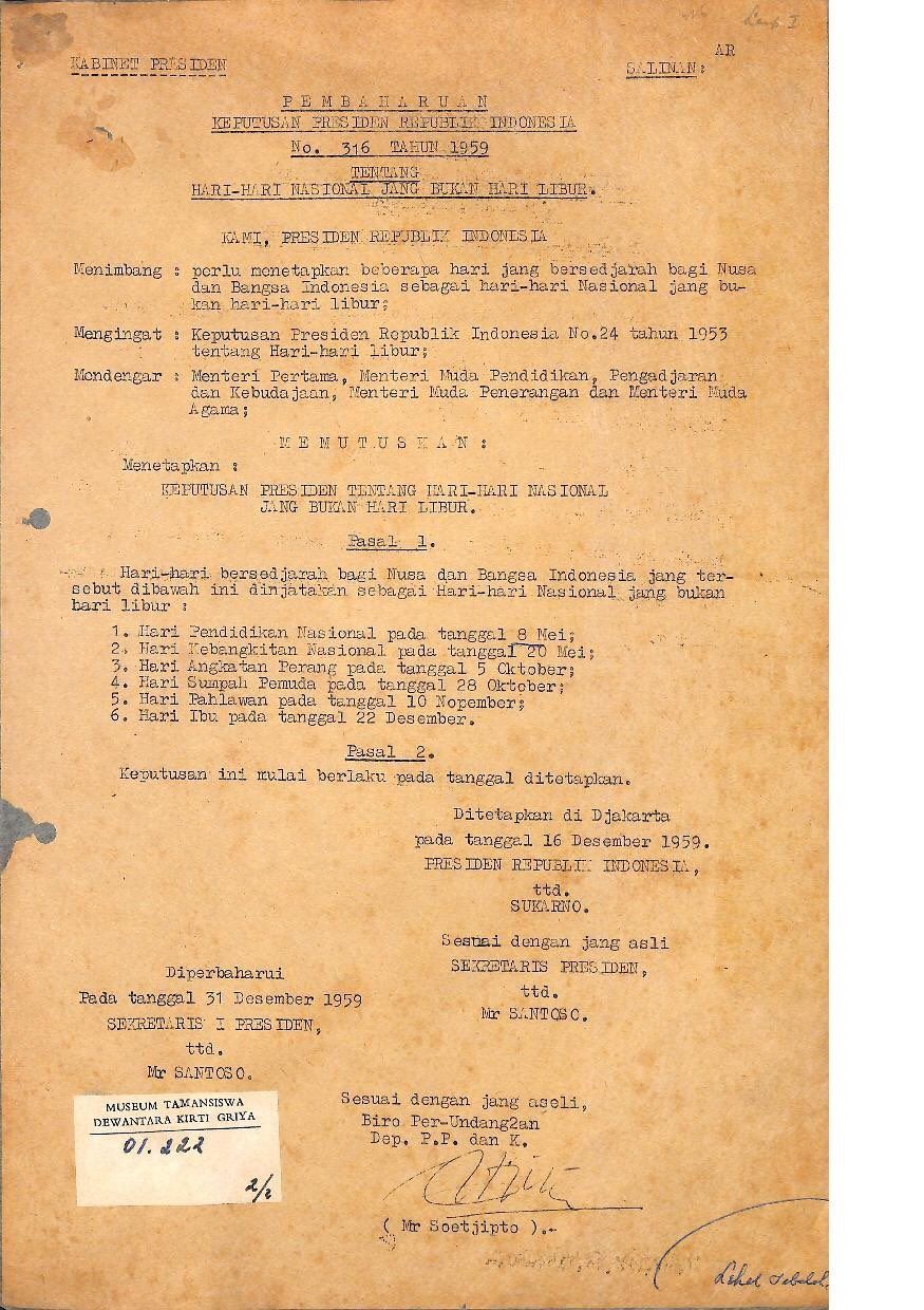 Faktanya, menurut Keputusan Presiden Nomor 316 Tahun 1959 tentang Hari-hari Nasional Bukan Hari Libur, istilah Hari Ibu dikukuhkan oleh Sukarno. Hari Ibu ditetapkan pada 22 Desember. (Dok. Istimewa)