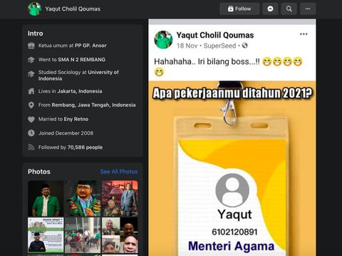 Gus Yaqut Main Game Facebook Jadi Menteri