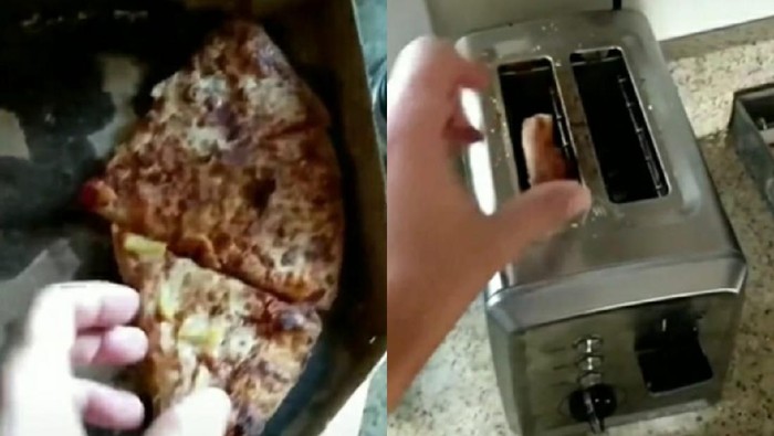 Seorang Pria Menghangatkan Pizza Pakai Toaster