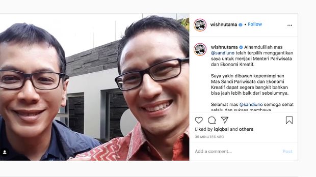 Wishnutama dan Sandiaga S Uno (Tangkapan layar Instagram @wishnutama