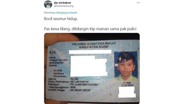 Muka si pemilik KTP-nya awet muda banget ya. Nggak heran deh sering dikira KTP mainan sama polisi. Foto: Twitter/@bukantaikucing